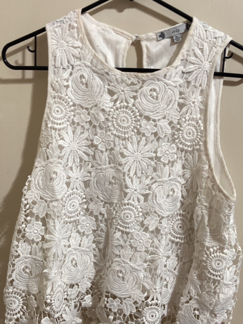White Floral Lace Sleeveless Top